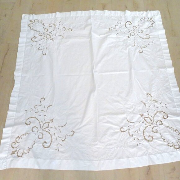 Vintage White Cotton Battenburg Lace Embroidered Cutwork Tablecloth Floral Desig - Picture 5 of 11